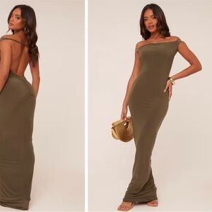Elegant Olive Green Off-Shoulder Dress